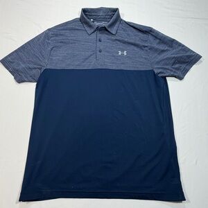 Under Armour Men’s Two-Tone Navy Heather Polo, Loose Fit Medium